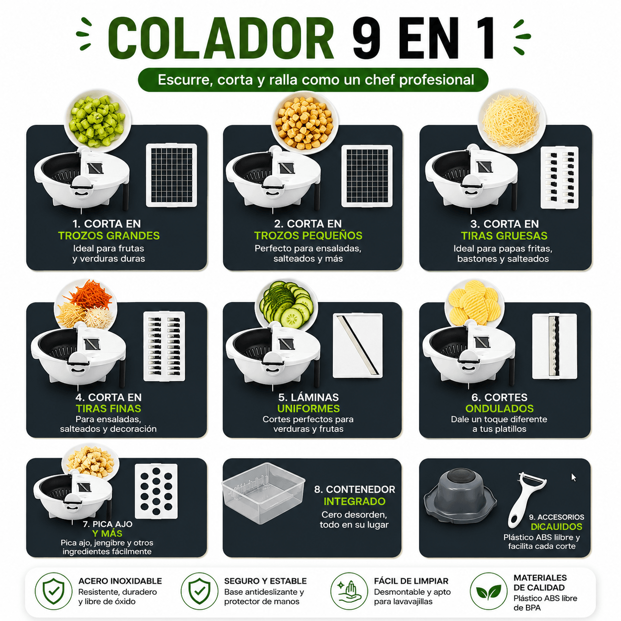 CORTADOR DE VERDURAS 9 EN 1 MULTIFUNCIONAL
