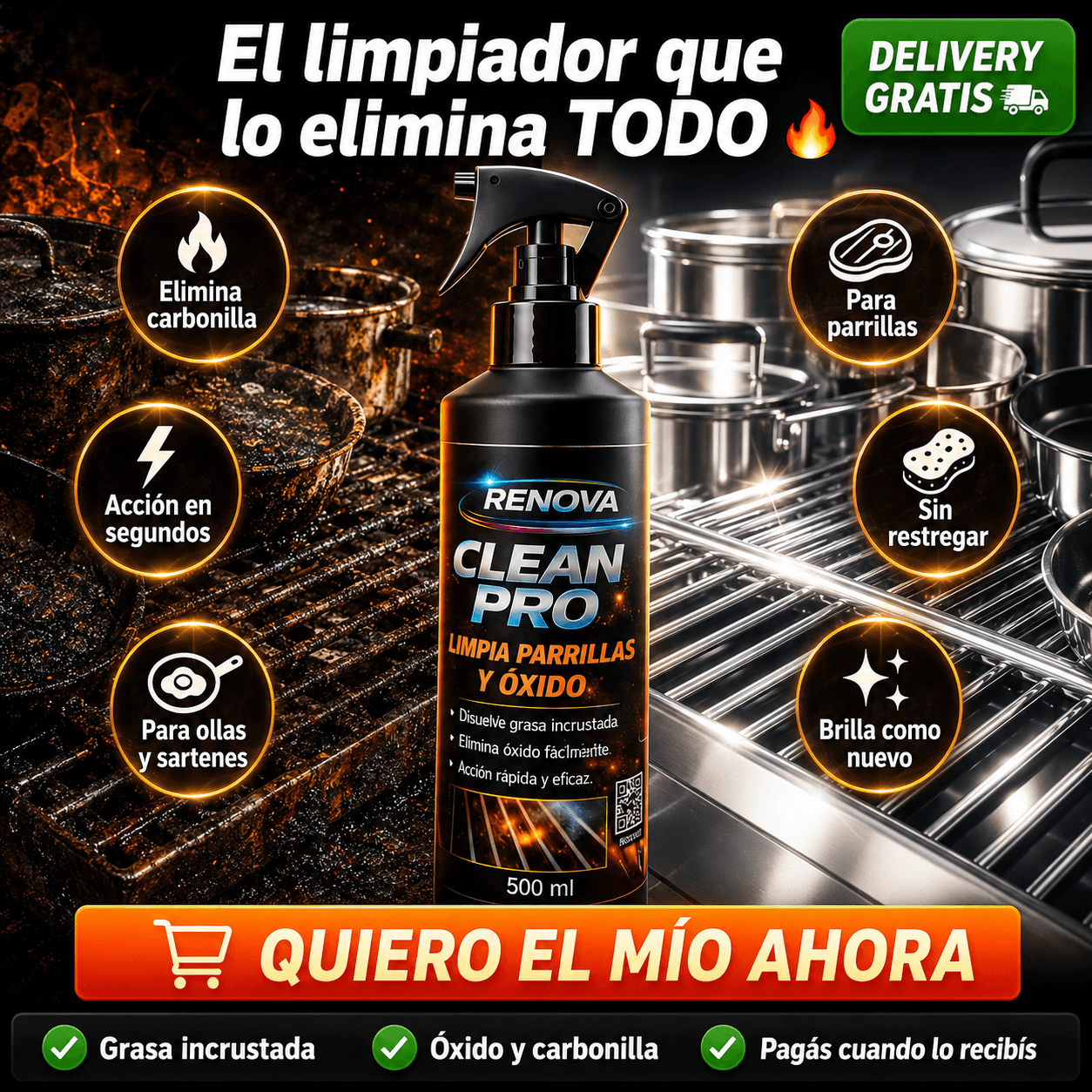 RENOVA CLEAN PRO® | Limpia Ollas, Parrillas y Óxido 500ml