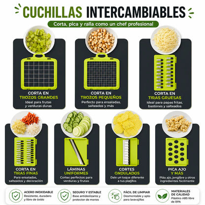 Picadora Multifuncional - 9 Piezas de Acero Inoxidable · Corta, Pica y Ralla en Segundos